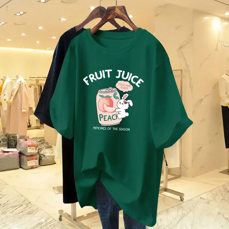 

Women Clothing All Cotton Printed T-shirt Summer Short Sleeve Basic Tees Female Casual Simple Fashion Pullovers M-6XL AD-1