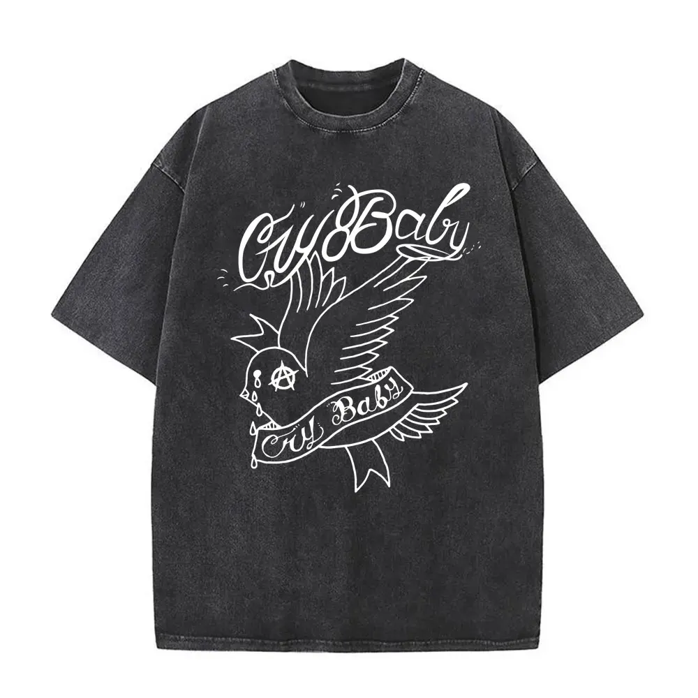 

Rapper Lil Peep Crybaby Graphic Printed Tshirt Men Hip Hop Washed Vintage Streetwear Male T Shirt Men's Black Oversized T-shirt