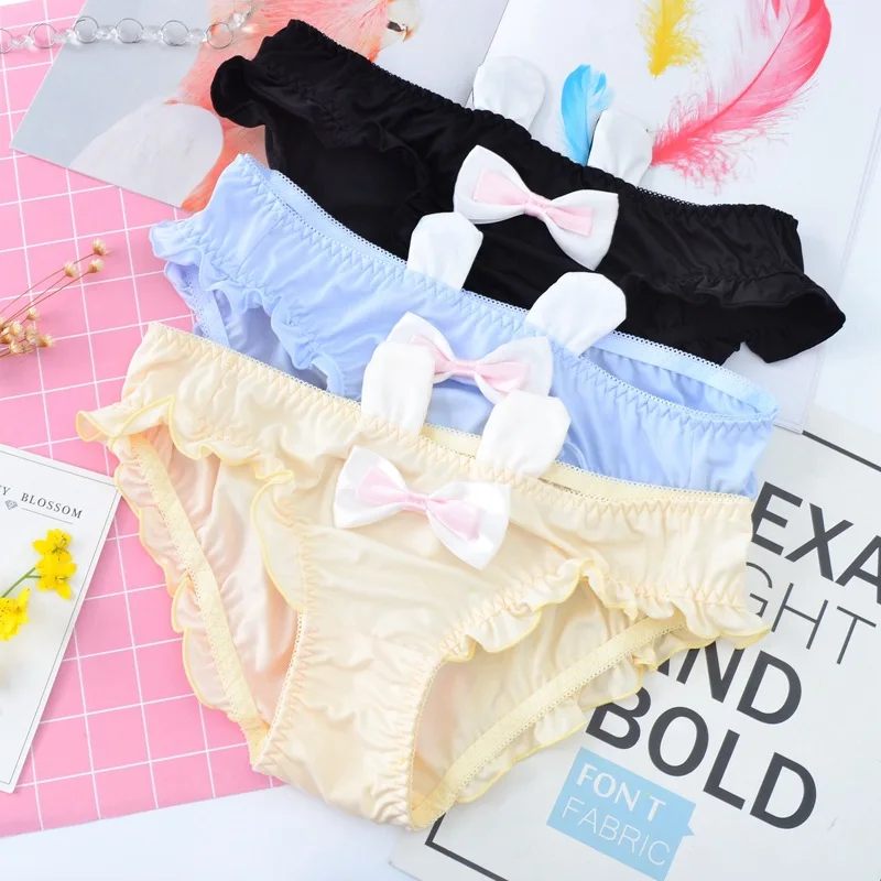 

Sexy Cute Women Underwear Funny Blue Pink Panties Kawaii Lingerie Lace Panty Lolita Girl Cartoon Bow Thong Briefs Low Rise New