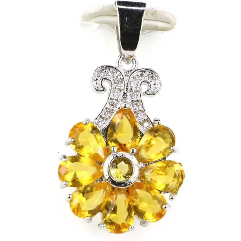 

925 SOLID STERLING SILVER PENDANT Charming Golden Citrine Green Peridot Mystical Topaz Violet Topaz White CZ Gift For Girls