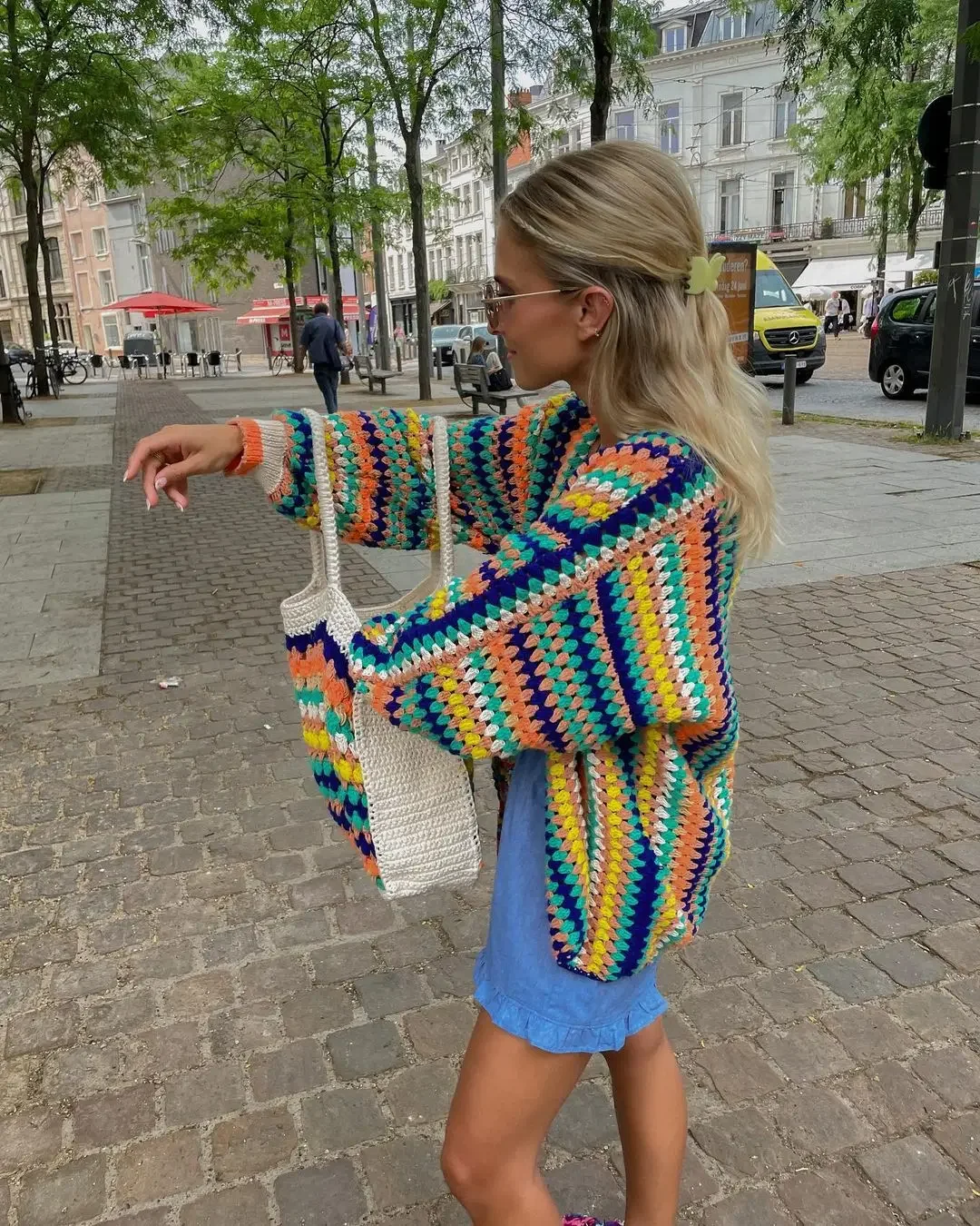 

2024 Crochet Striped Knit Open Stitch Colorful Sweater Vintage Loose Long Sleeve Cardigans Women Autumn New Fashion Streetwear