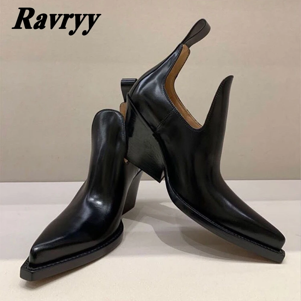 

Genuine Leather Pointed Toe Slip On Chelsea Boots Pointed Toe Shallow Sexy Women Boots Solid Wedges Heel Platform Casual Shoes
