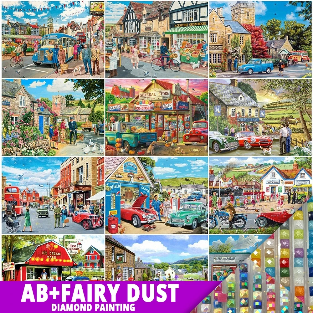 

AB Fairy Dust Diamond Painting 5D Scenic Mosaic Town Embroidery Kits Cross Stitch Rhinestones Home Decor Full Drill DIY Crafts