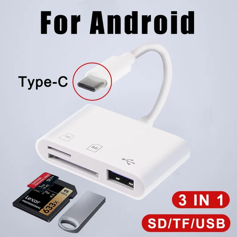 

TF SD Card Reader 3 in 1 USB Type C Adapter Camera Memory Card Adapter For Macbook Huawei Xiaomi Samsung OTG U Disk Converter