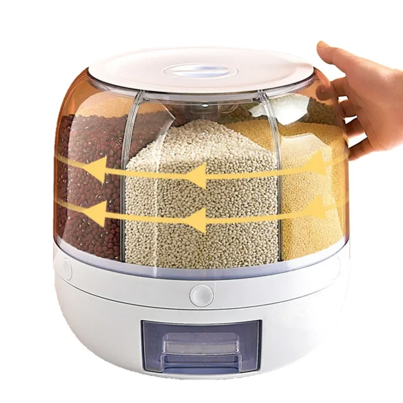 

Container Food Dry Degree Rotating Sealed Grain Moisture-proof Rice 360 Storage Dispenser Kitchen Box Cereal Bucket