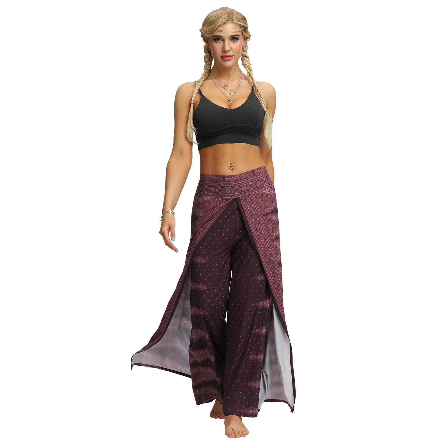 

Palazzo Slit Wide Leg Pants for Women Sports Casual Beach Boho Yoga Pants Hippie Bohemian Pilate Plus