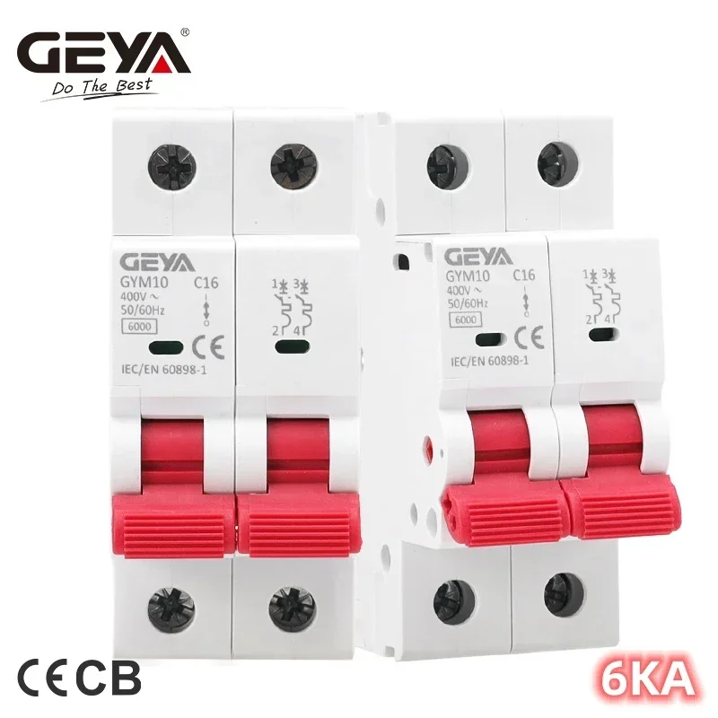 

GEYA GYM10 AC MCB 2Pole 6A 10A 16A 20A 25A 32A 40A 50A 63A 220V/400V Mini Circuit Breaker C Curve 6KA CE CB Approved