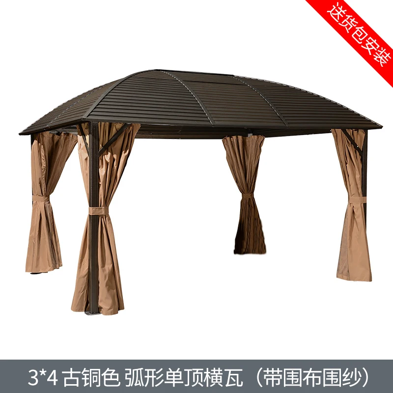 

3*4m Curved top Outdoor Garden Tent Pavilion 3x3m Chinese Garden Gazebo Wooden Pavilion Outdoor Aluminum Blade Manual canopy