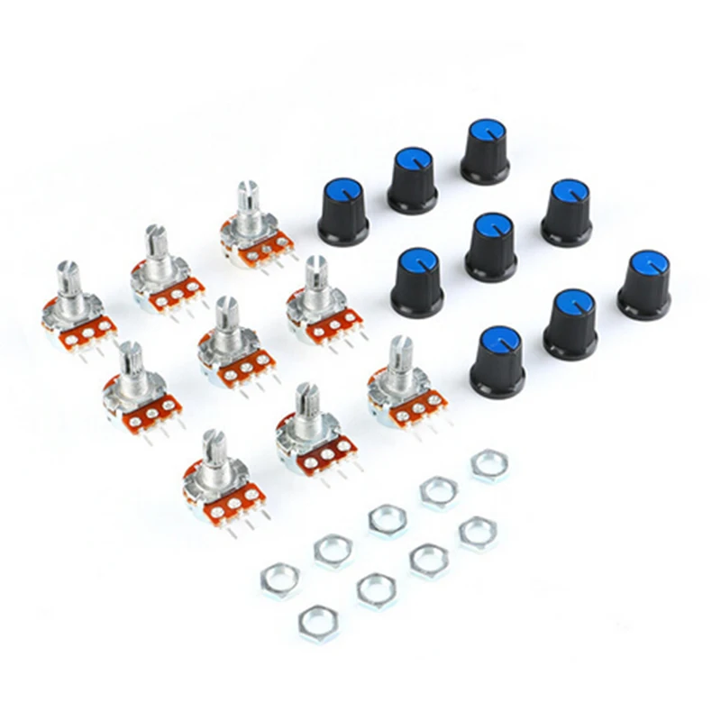 9 PCS(1pc*9 Value) Linear Potentiometer 15mm Shaft With Nuts And Potentiometer Button Cap For 1K 2K 5K 10K 20K 50K 100K 500K 1M
9 PCS(1pc*9 Value) Linear Potentiometer 15mm Shaft With Nuts And Potentiometer Button Cap For 1K 2K 5K 10K 20K 50K 100K 500K 1M