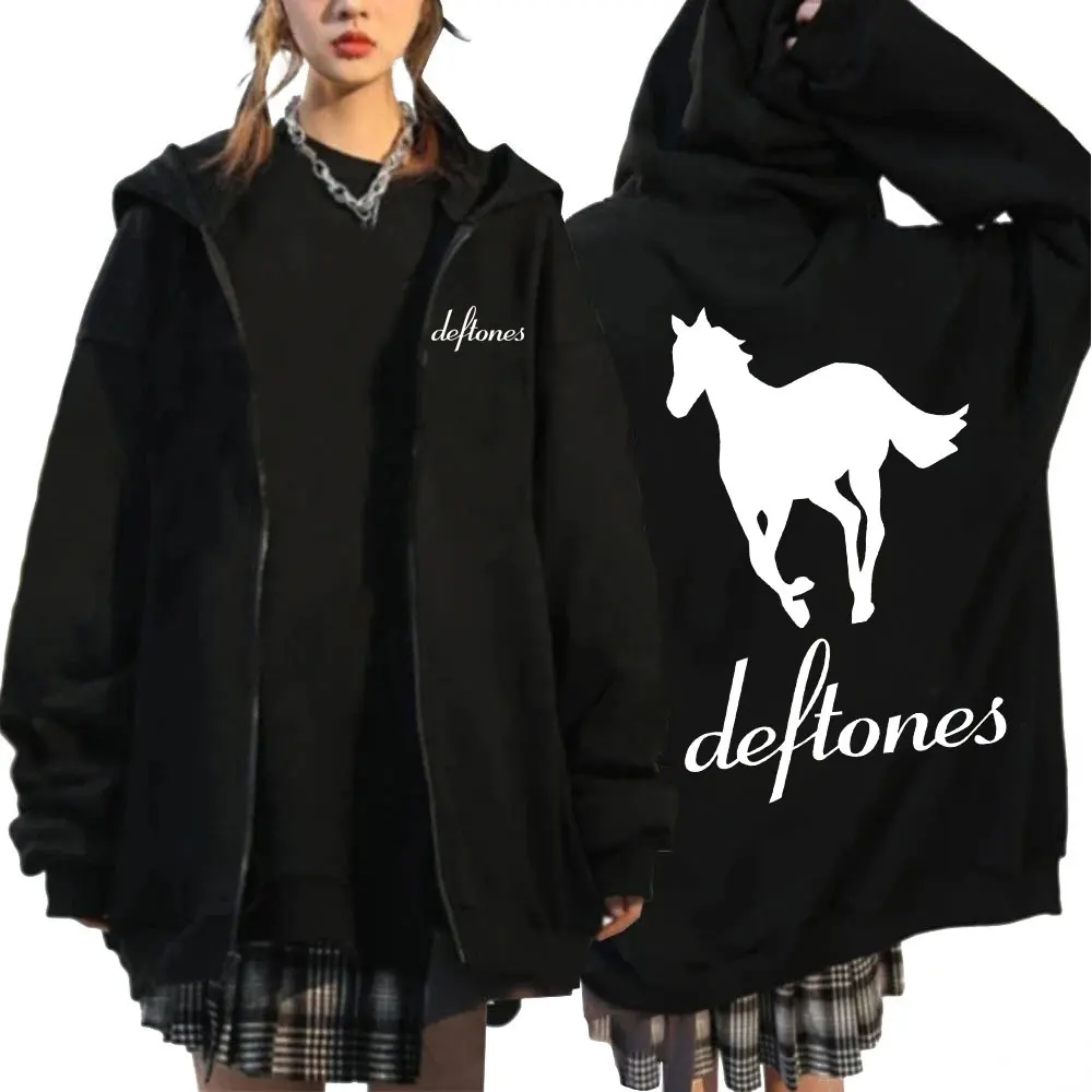 

Deftones White Zip Up Hoodie Hip Hop Rock Band Zipper Sweatshirt Harajuku Oversized Long Sleeve Hoodies Coats Streetwear