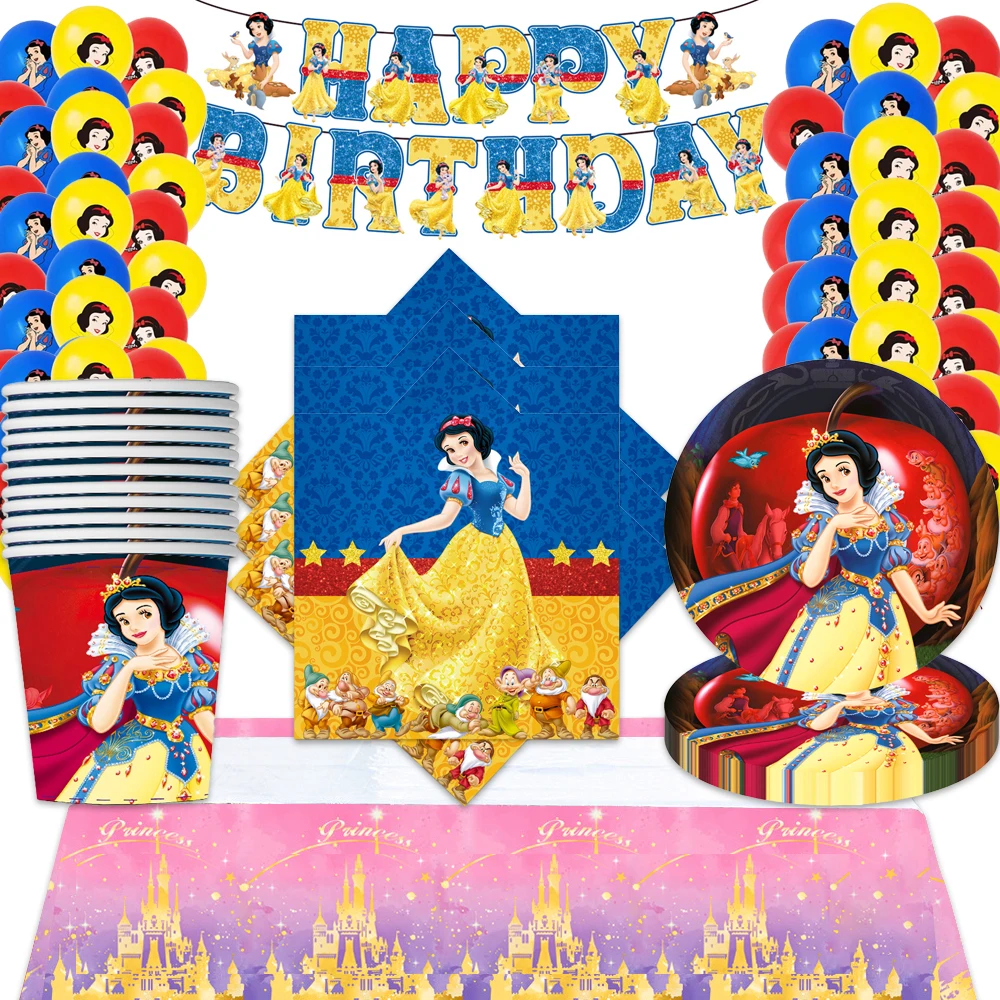 

Snow White Princess Theme Balloons Plates Cups Tablecloth Happy Birthday Party Napkins Decorations Banner Cupcake Topper