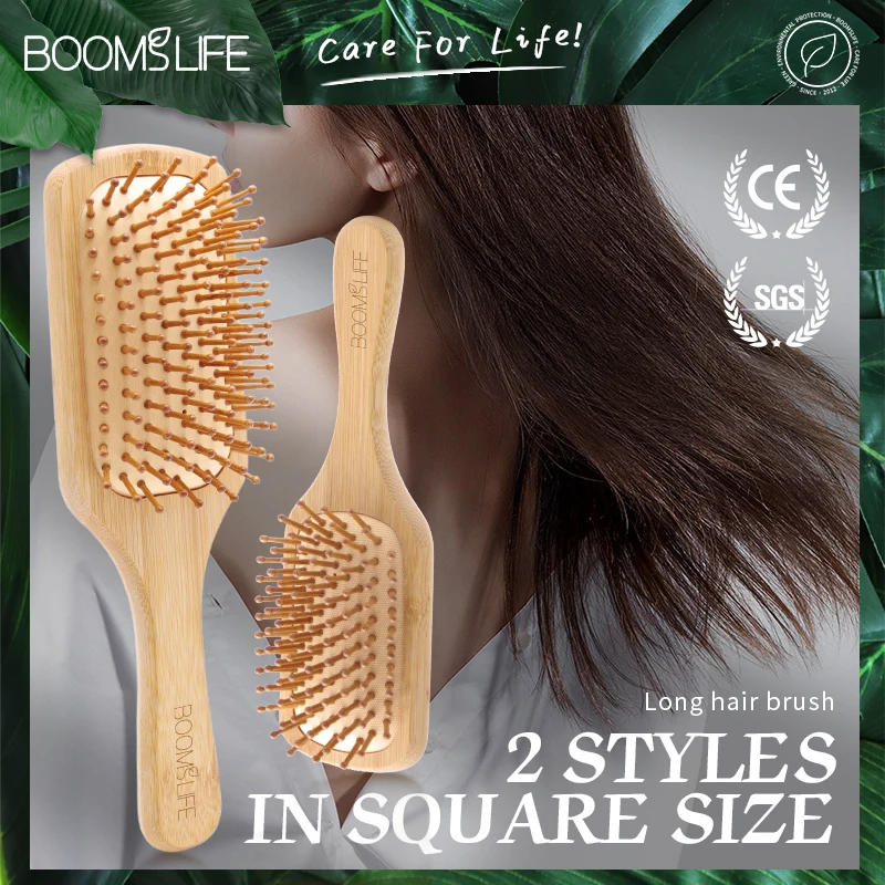 

Custom Name Bamboo Hair Brush Women Styling Hair Comb Wide Tooth Wood Combs for Hair Massage Scalp Detangling HairBrush