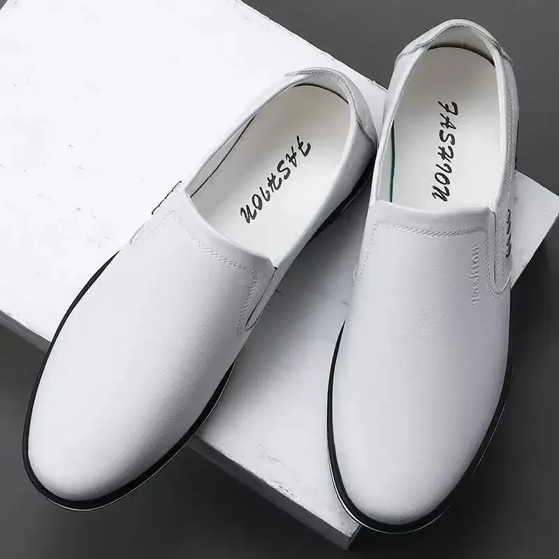 

British Fashion Style Leather Men Shoes Luxury Trendy 2024 Casual Slip on Formal Loafers Men Moccasins Black White Men Flats