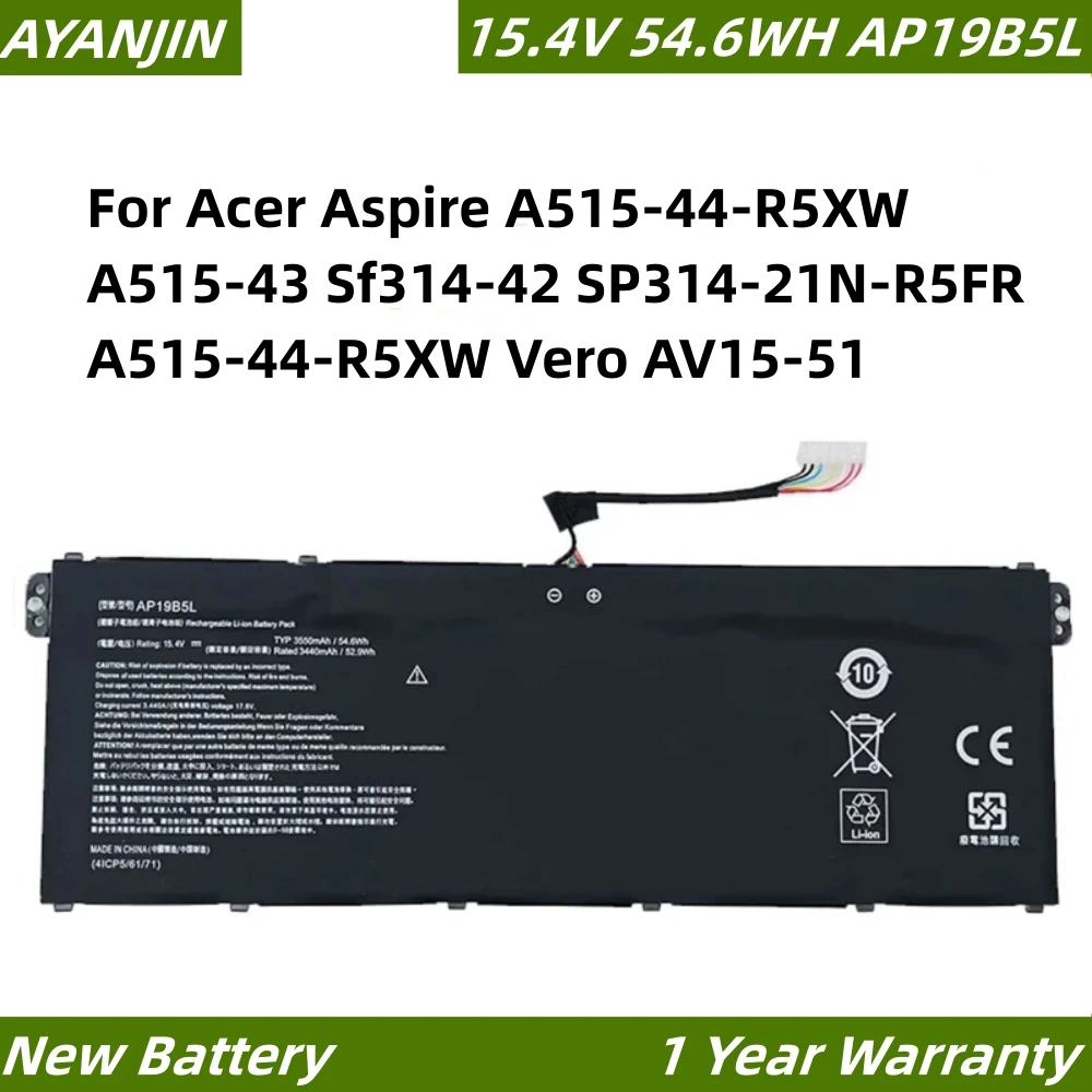 

AP19B5L 15.4V 54.6WH/3550mAh Battery For Acer Aspire A515-44-R5XW A515-43 Sf314-42 SP314-21N-R5FR A515-44-R5XW Vero AV15-51