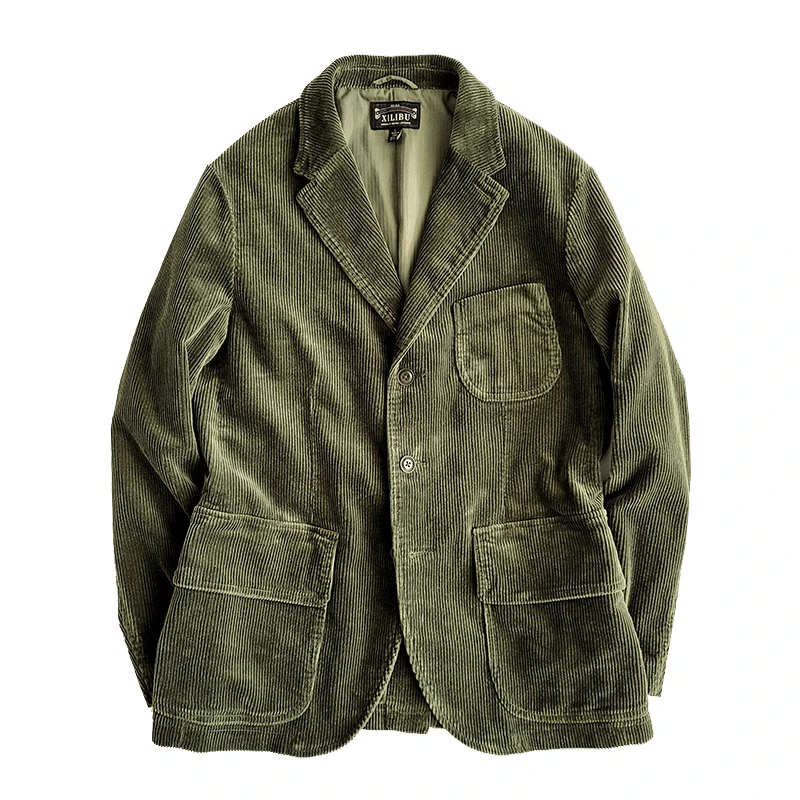 

Safari Jacket for Men Corduroy Multi-pockets Spring Autumn Classic Blazer American Vintage Suit