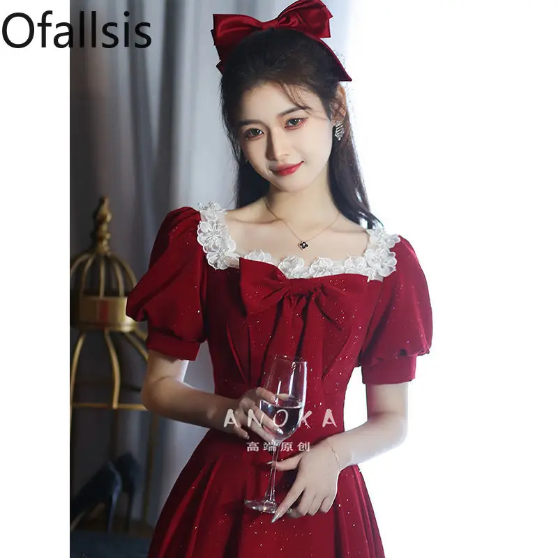 Ofallsis Lace Stitching Wine Red Toast Attire 2024 Summer New Vintage Bow Bride Engagement Wedding Slim Female Evening Dresses
Ofallsis Lace Stitching Wine Red Toast Attire 2024 Summer New Vintage Bow Bride Engagement Wedding Slim Female Evening Dresses