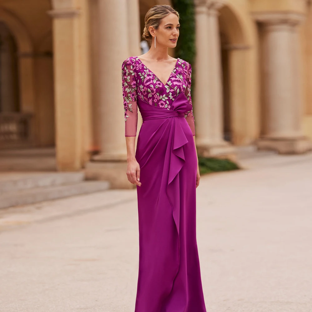 Elegant Mother of the Bride Dresses V Neck 3/4 Sleeves Wedding Party Gowns Flowers Front Slit Floor Length Mermaid فساتين السهرة
Elegant Mother of the Bride Dresses V Neck 3/4 Sleeves Wedding Party Gowns Flowers Front Slit Floor Length Mermaid فساتين السهرة