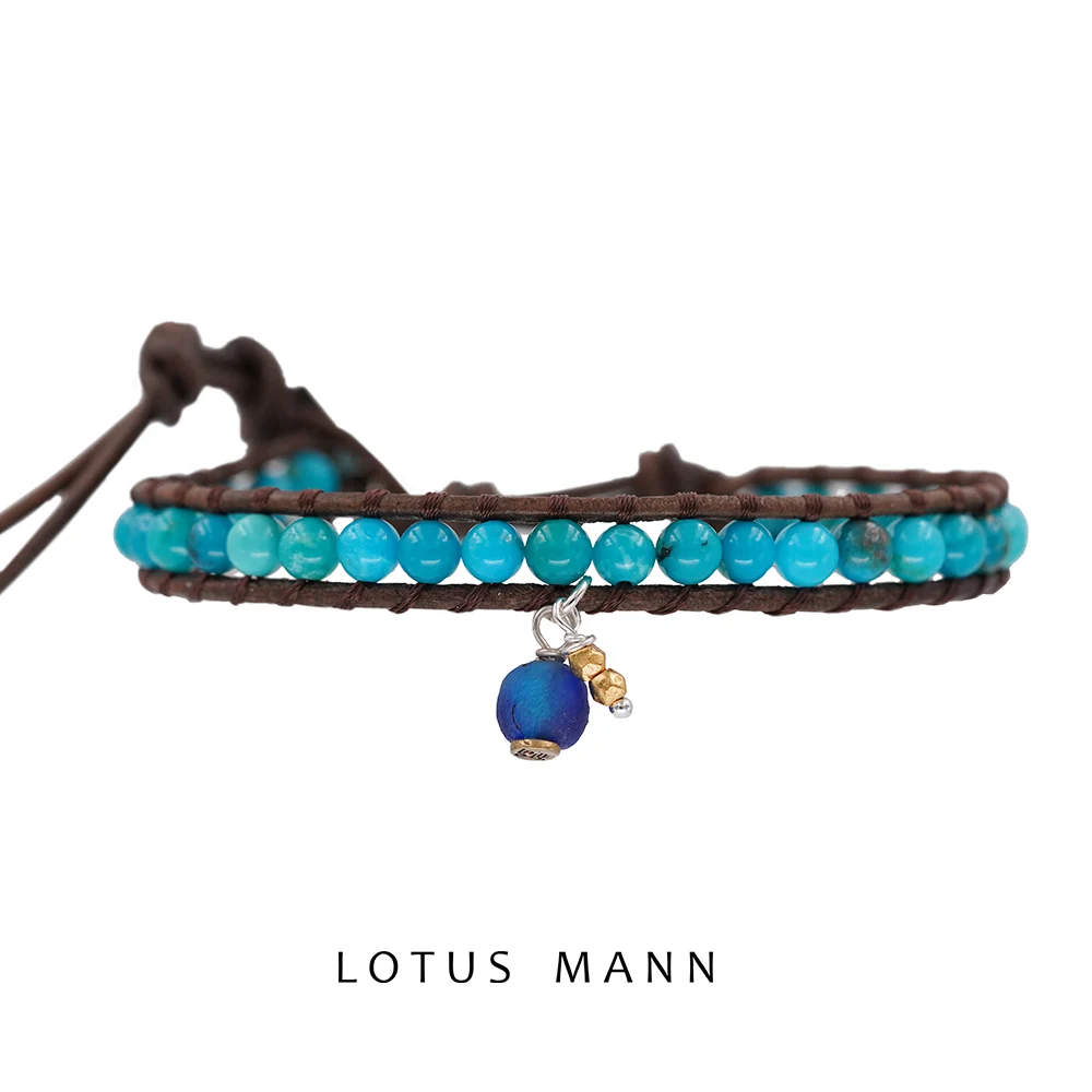 High quality. Colorful blue turquoise and mini Klopper pendant antique smoke grey leather rope bracelet lotus mann
High quality. Colorful blue turquoise and mini Klopper pendant antique smoke grey leather rope bracelet lotus mann