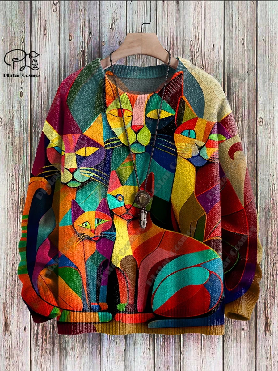 PLstar Cosmos 3D printed geometric art multi-color cute cat pattern casual warm sweater new unisex knitted pullover sweater
PLstar Cosmos 3D printed geometric art multi-color cute cat pattern casual warm sweater new unisex knitted pullover sweater