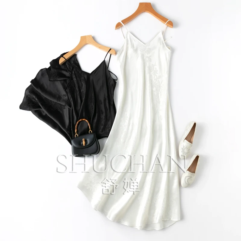 

Spaghetti Strap Camisole Jacquard Dress Women Natural Silk 2024 New Long Dresses for Women Summer Dress