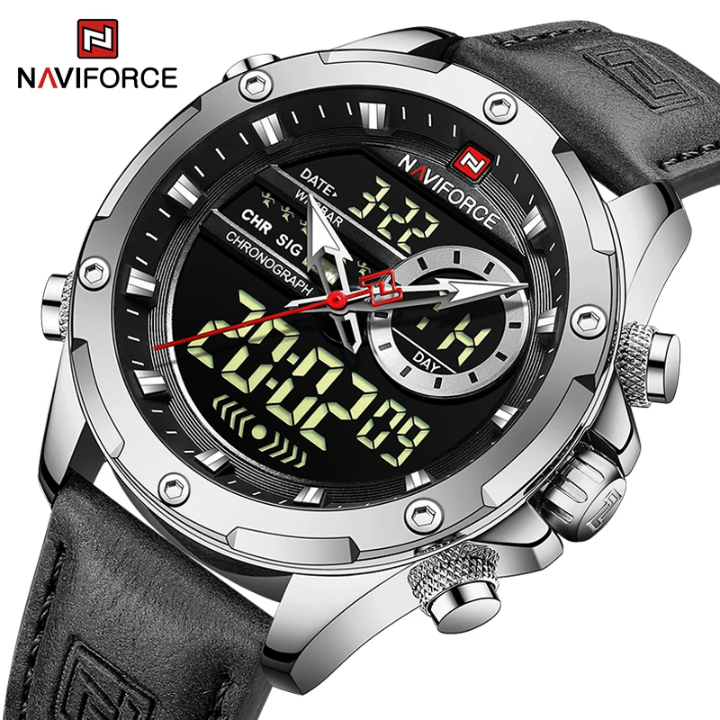 NAVIFORCE Male Military Sport Genuine Leather Watches for Men Waterproof Digital Dial Chronograph Creative Luminous Wrist Watch
NAVIFORCE Male Military Sport Genuine Leather Watches for Men Waterproof Digital Dial Chronograph Creative Luminous Wrist Watch