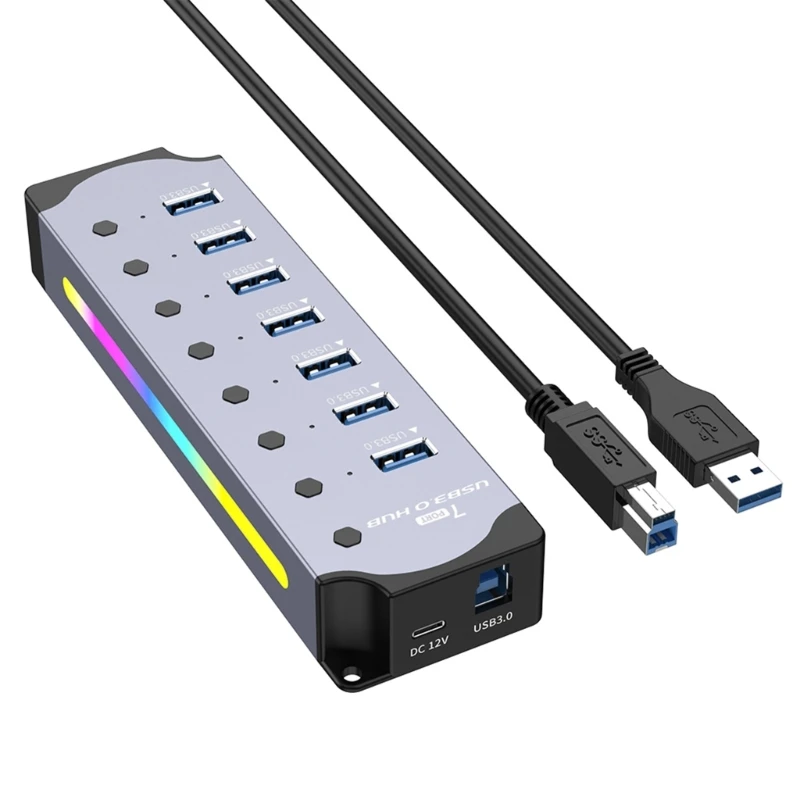 

7 Port USB HUB USB3.0 Docking Station RGB Light Improve Efficiency
