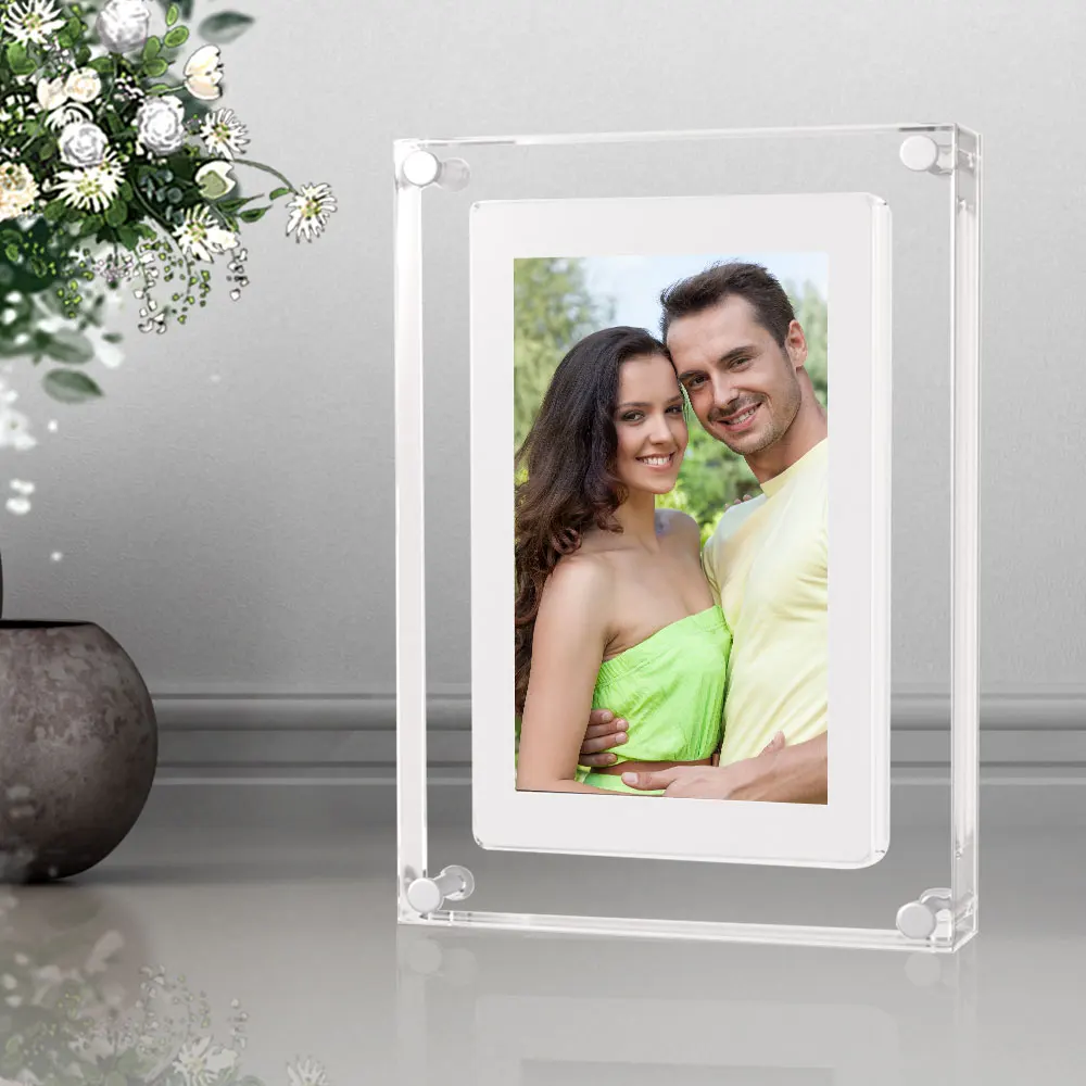 

Acrylic Digital Photo Frame 5 Inch 1000mAh IPS Screen 2G Memory Volume button Speaker Type C Cut Gift for Loved Porta Retrato