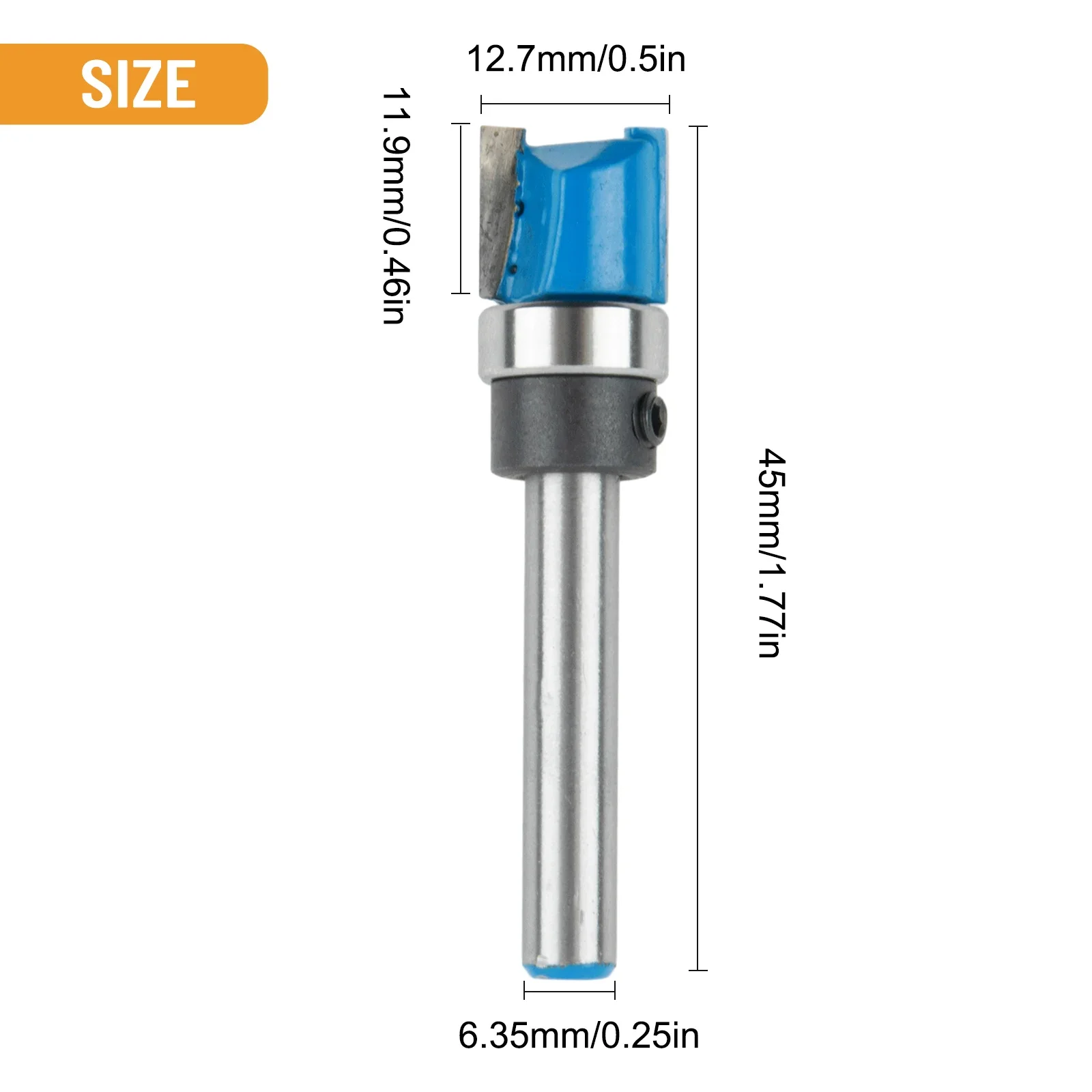 

Straight Flute Flush Trim Pattern Router Bit Cutter Top Bearing 1/4\" Shank For Combined Plunge-Cutting 45mm Length