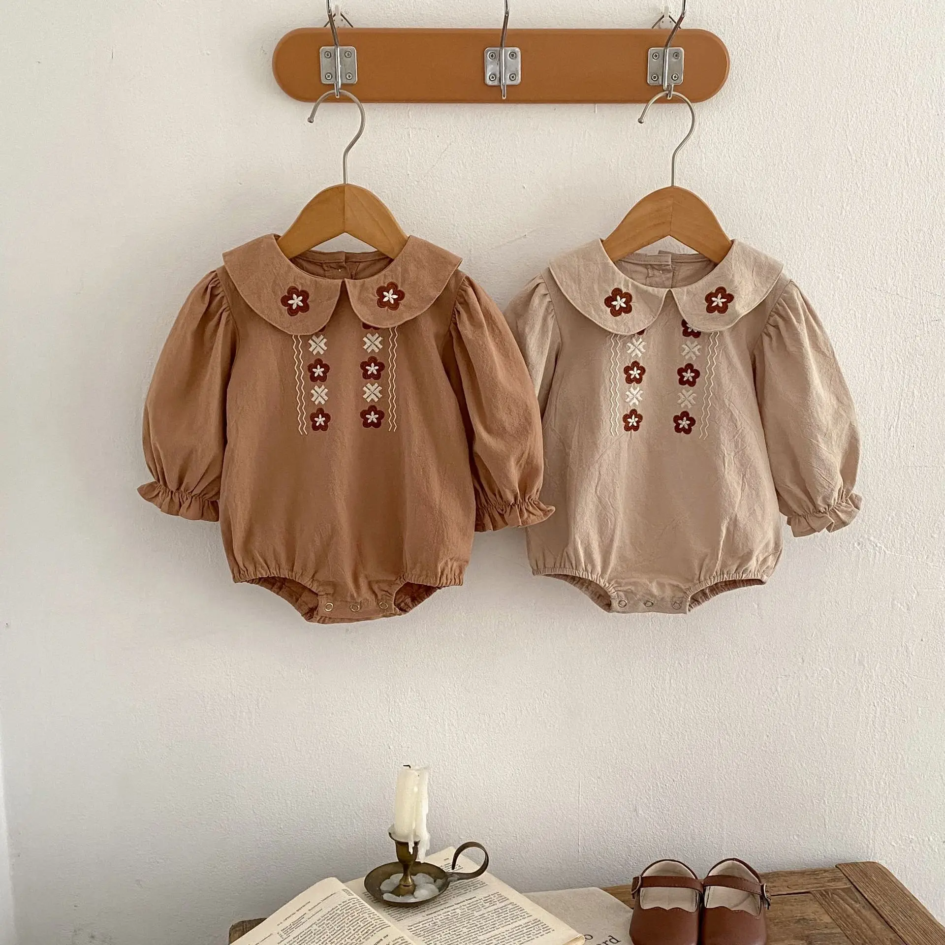 

Newborn Baby Girl Vintage Cotton Romper Embroidery Infant Toddler Longsleeve Jumpsuit Onepiece Outfit Spring Baby Clothes 3-18M