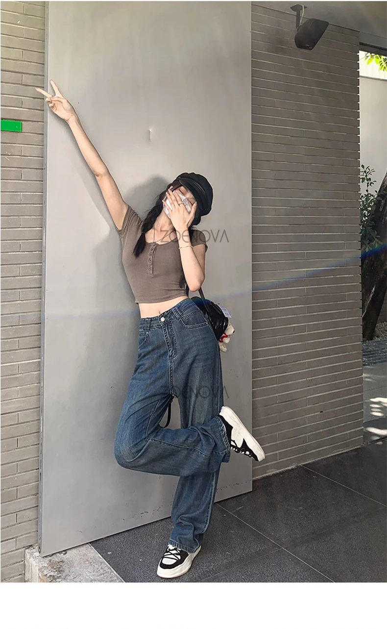 ZOENOVA Maillard 2024 Spring Autumn Fashion Simple Women's Jeans Casual Retro Loose Straight Wide Leg Pants Floor Mopping Jean ZOENOVA Maillard 2024 Spring Autumn Fashion Simple Women's Jeans Casual Retro Loose Straight Wide Leg Pants Floor Mopping Jean