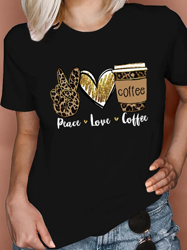 Модная женская футболка, новинка, топы с принтом Peace Love Coffee, футболки с коротким рукавом с леопардовым принтом, Женская милая футболка с графическим принтом в стиле Харадзюку, топы
Модная женская футболка, новинка, топы с принтом Peace Love Coffee, футболки с коротким рукавом с леопардовым принтом, Женская милая футболка с графическим принтом в стиле Харадзюку, топы