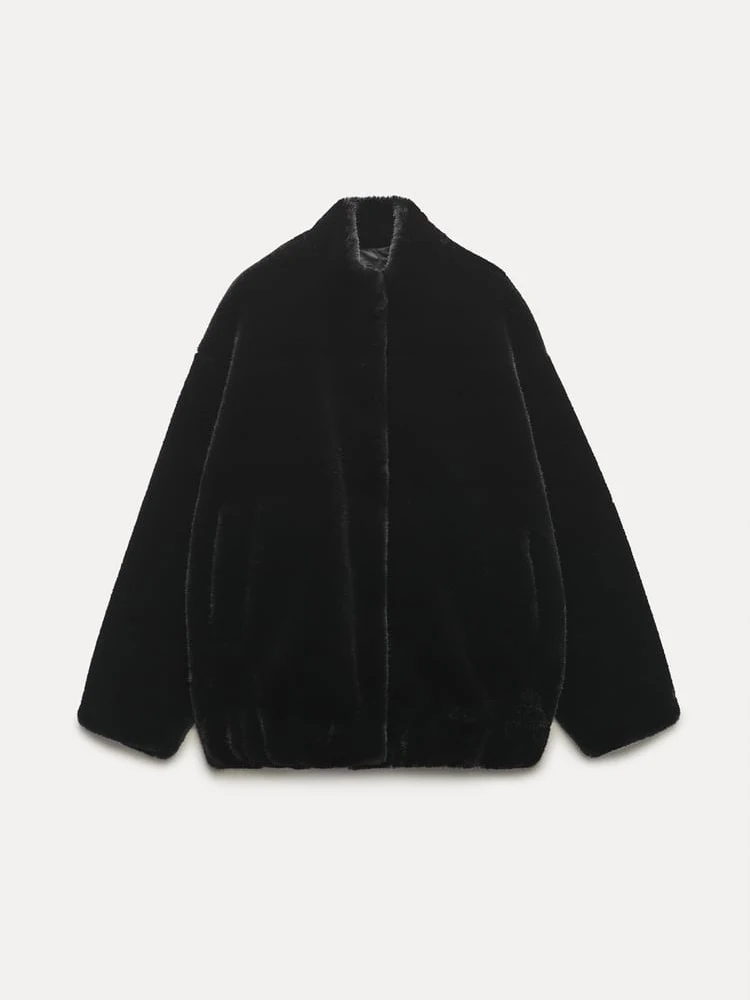 

Весеннее теплое Новое Женское пальто из искусственного меха, свободная черная шерстяная куртка, толстая Свободная Женская верхняя одежда из овечьей шерсти с длинным рукавом