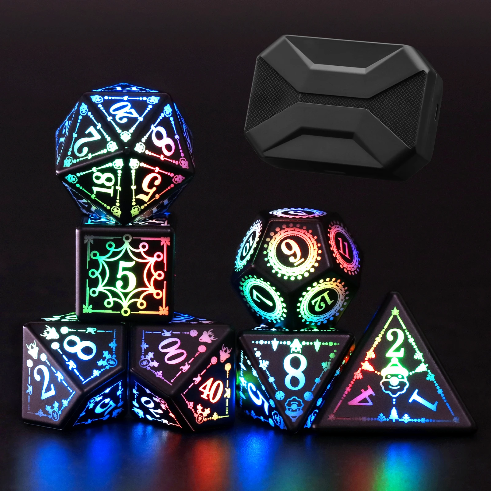 

DND Dice Rechargeable with Charging Box, 7 PCS LED Electronic Dices for Tabletop Games D&D Dice Blue