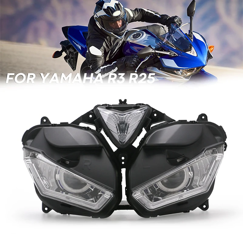 

For Yamaha R3 R25 2013-2016 2017 LED Headlight R3 R25 White Blue Angel Eyes High Low Beam Assembly Decorative Atmosphere Lamps