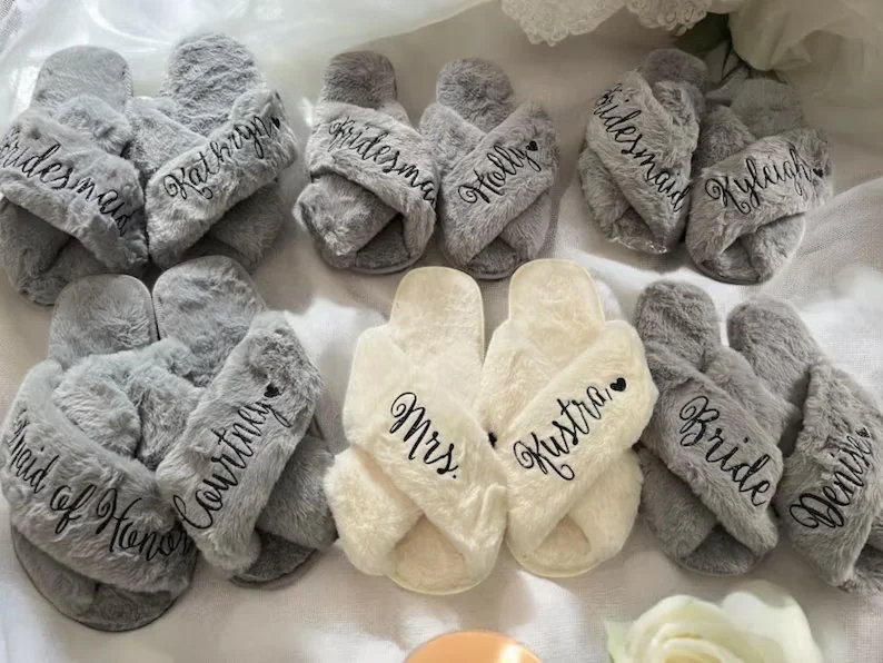 Custom Fluffy Slippers Set for Bridal Party | Personalized Soft Bridesmaid Slippers | Bachelorette Party Gifts | Fluffy Slippers 9 Sa8d17a7f531a468a9db9957f60e94697c