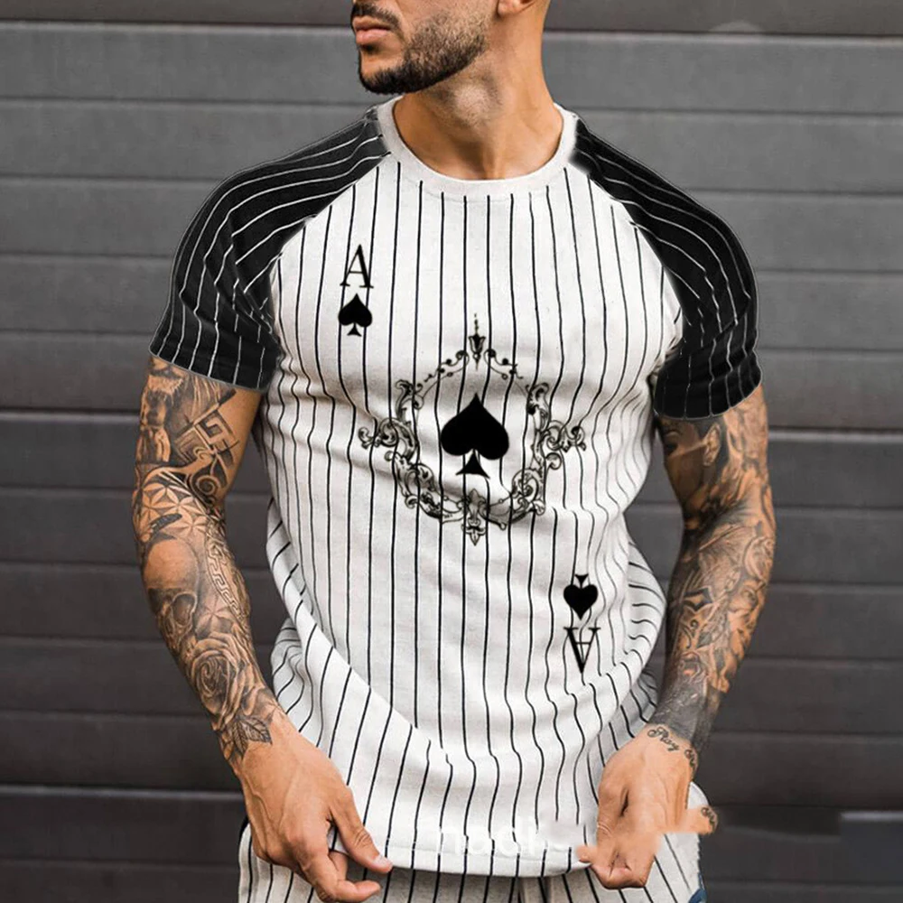 

Mens Retro T-Shirt Street Trendy Fashionable Stripe Pattern Contrast Color Round Neck Top 2024 Spring And Summer New Style