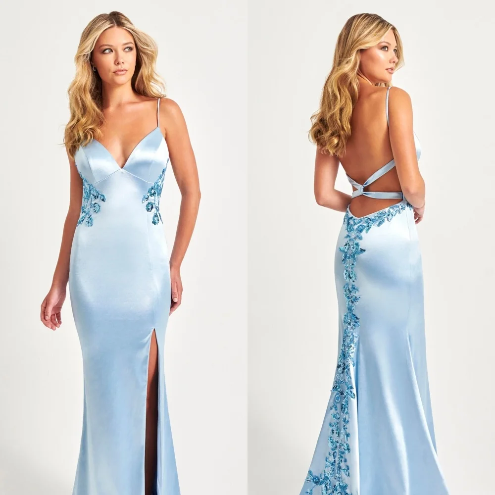 

Jersey Sequined Draped Cocktail Party Mermaid Spaghetti Strap Bespoke Occasion Gown Long Dresses