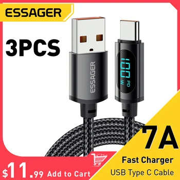 Essager-USB 타입 C 케이블 디스플레이 PD 100W, 3 개, 삼성 아너 70 프로 원플러스 충전기 와이어, 고속 충전 USB C 데이터 코드
