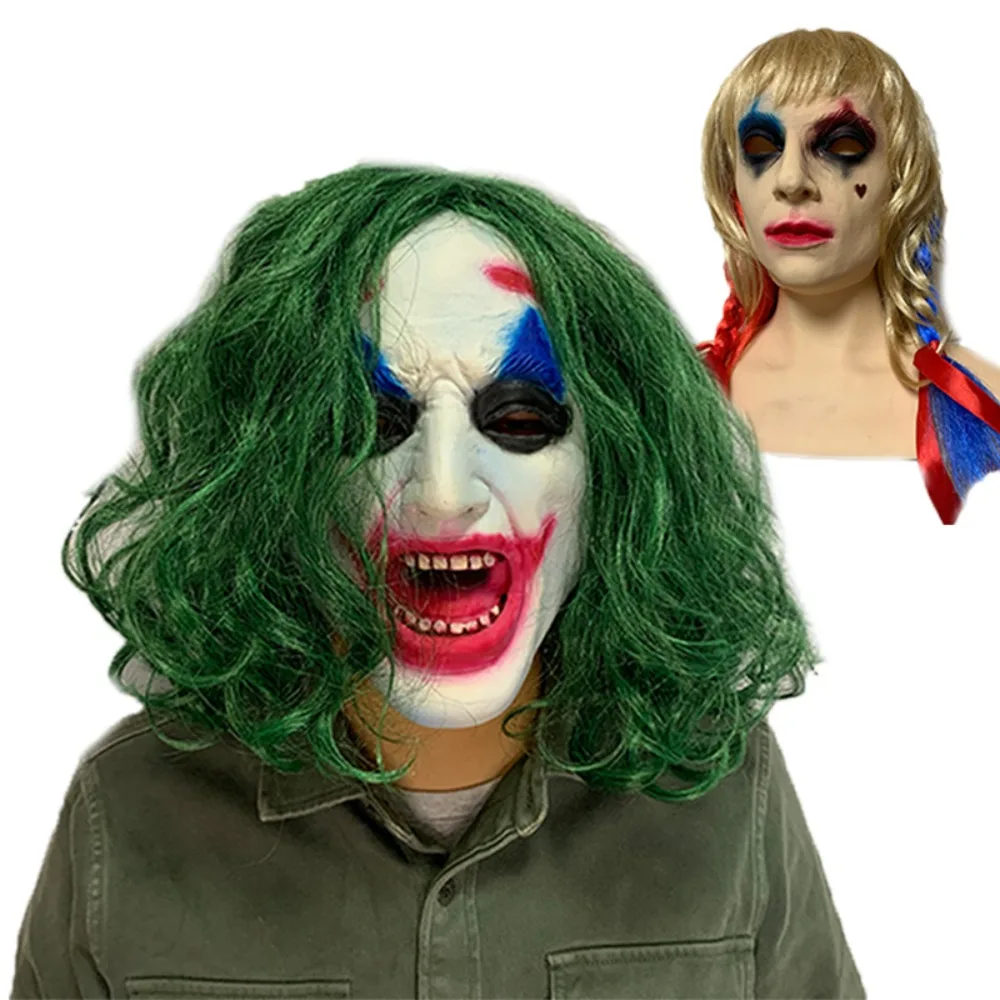 

Movie Clown 2 Arthur Cosplay Masks Men Horror Headgear with Green Wig Crazy Clown Girl Role Play Mask Halloween Carnival Party