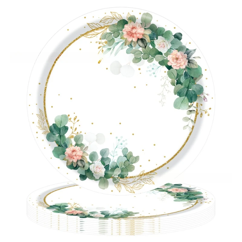 Sage Paper Plate, Eucalyptus Leaf Plate, Flower Disposable Paper Cup, Tissue Tablecloth, Wedding, Birthday Party Tableware Sage Paper Plate, Eucalyptus Leaf Plate, Flower Disposable Paper Cup, Tissue Tablecloth, Wedding, Birthday Party Tableware