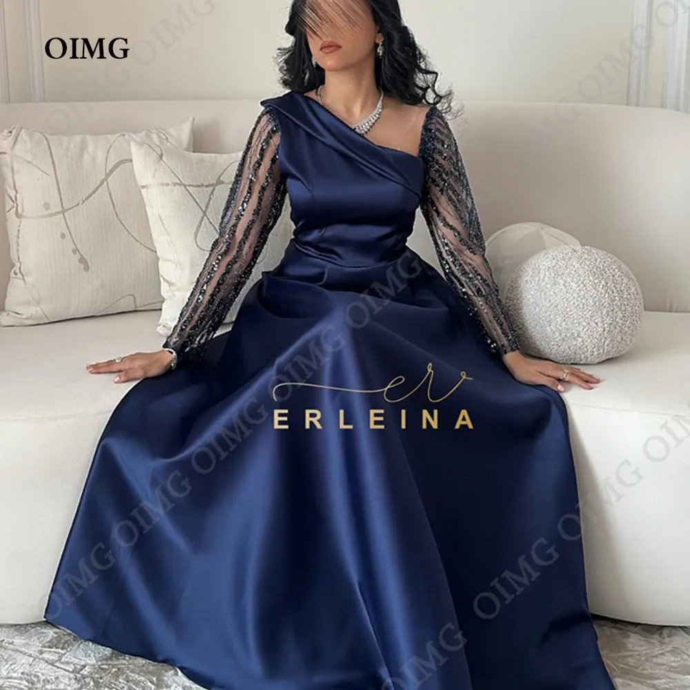 OIMG Dark Blue Shiny Sleeves Formal Prom Dress Elegant Satin Floor-length Evening Gown Dubai Vestido De Noche for Women
OIMG Dark Blue Shiny Sleeves Formal Prom Dress Elegant Satin Floor-length Evening Gown Dubai Vestido De Noche for Women