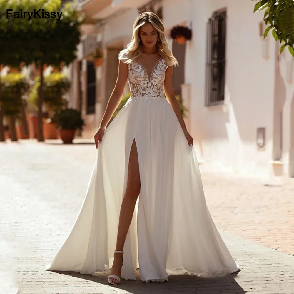 FairyKissy Chiffon Wedding Dresses Boho A Line Lace Bride Dress Cap Sleeve Side Split Wedding Gowns 2024
FairyKissy Chiffon Wedding Dresses Boho A Line Lace Bride Dress Cap Sleeve Side Split Wedding Gowns 2024
