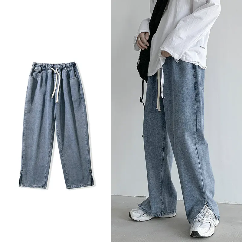 2022 Spring New Men's Korean Fashion Wide-leg Jeans Elastic Waist Drawstring Loose Straight-leg Denim Pants Retro Blue Trousers
2022 Spring New Men's Korean Fashion Wide-leg Jeans Elastic Waist Drawstring Loose Straight-leg Denim Pants Retro Blue Trousers