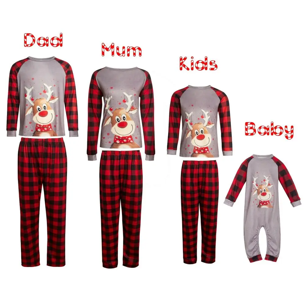 

Family Christmas Pyjamas Sets 2pcs Deer Sleepwear Women Men Kids Xmas Nightwear PJs Kit Santa Matching Long Sleeve Warm Homewear