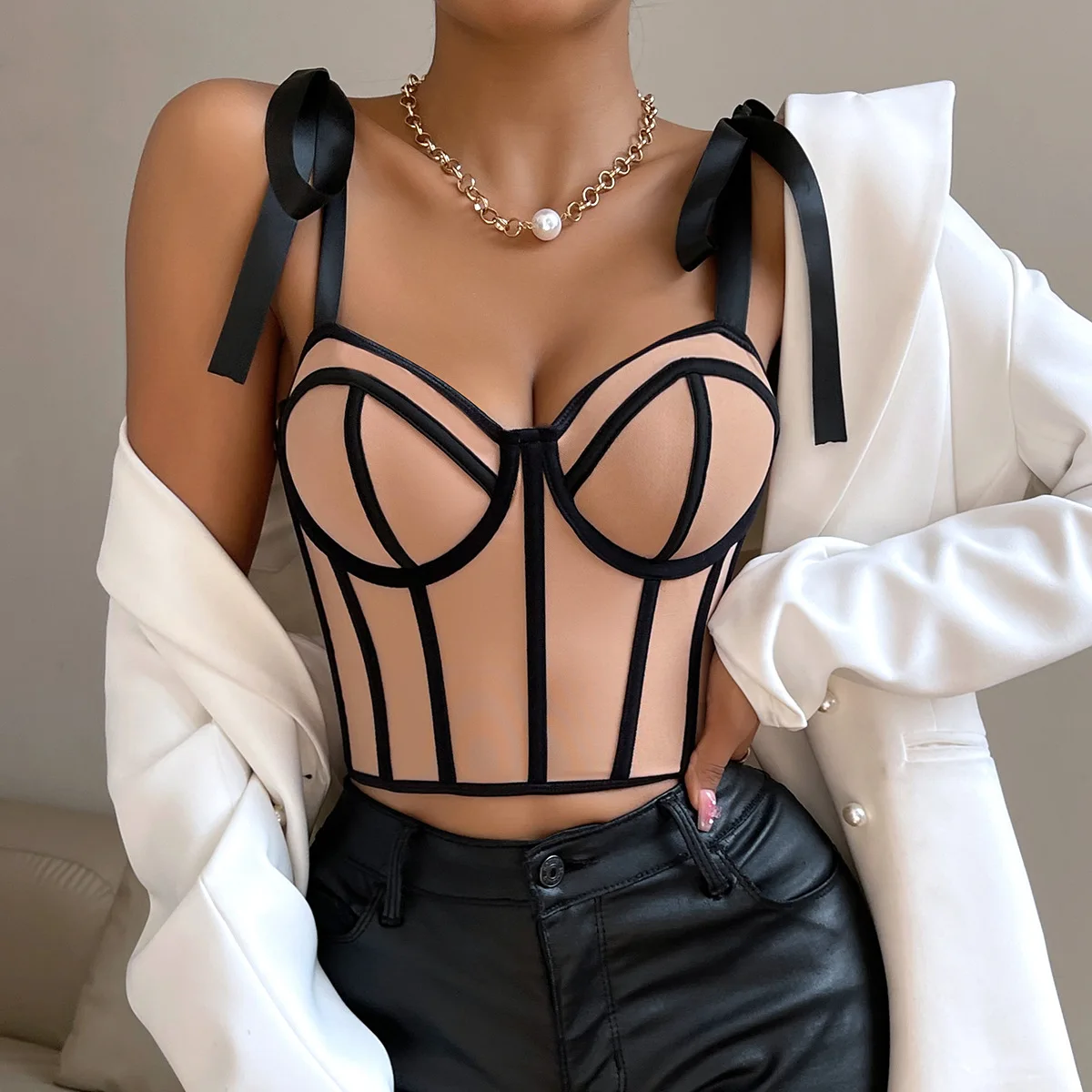 

Summer Strapless Bowknot Corset Sleeveless Lace-up Lingerie Bustier Halter Tank Tops Clothes For Women Caimsole Vest Streetwear