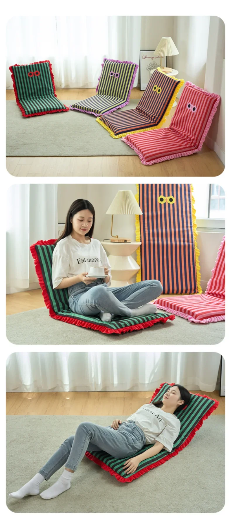 Japanese Style Lazy Folding Sofa Chair, Creative Striped Back Chair, Cartoon Lazy Sofa, Student Dormitory Floor Bed Chair Japanese Style Lazy Folding Sofa Chair, Creative Striped Back Chair, Cartoon Lazy Sofa, Student Dormitory Floor Bed Chair