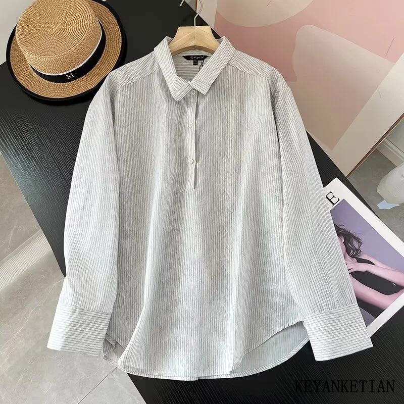 KEYANKETIAN 2024 New Launch Women's Vintage smudged striped shirt Spring Oversize Single Breasted Long Sleeve Loose Blouses Top
KEYANKETIAN 2024 New Launch Women's Vintage smudged striped shirt Spring Oversize Single Breasted Long Sleeve Loose Blouses Top