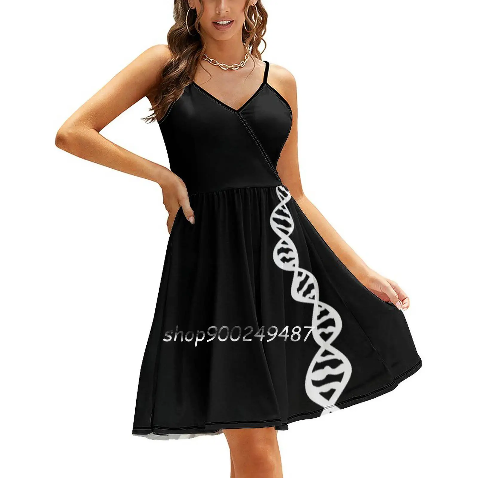 

Dna Strand-White Sling Dress Women Summer Printing Condole Belt Dresses Sciart Dna Science Biology Minimal The Vexed Muddler