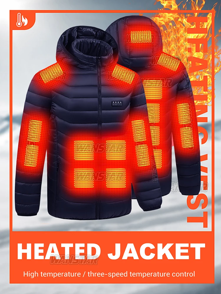 معطف شتوي ساخن من النايلون للرجال 21 منطقة تسخين 4 مفاتيح 3 مستويات تحكم للطقس البارد في الهواء الطلق والفصول الاحتفالية معطف شتوي ساخن من النايلون للرجال 21 منطقة تسخين 4 مفاتيح 3 مستويات تحكم للطقس البارد في الهواء الطلق والفصول الاحتفالية