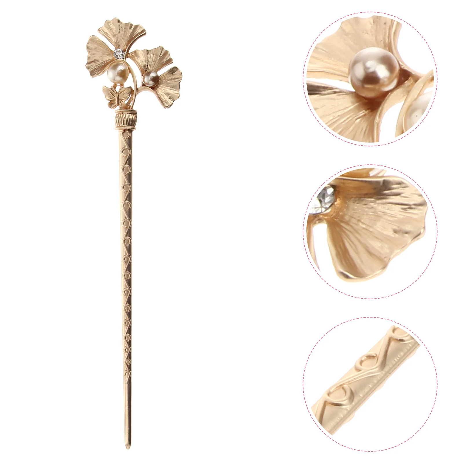 

Vintage Hair Chopsticks, Ginkgo Leaf Hair Pearl Hairpins Traditional Hair Making Accessory for Long Hair ( Brown )